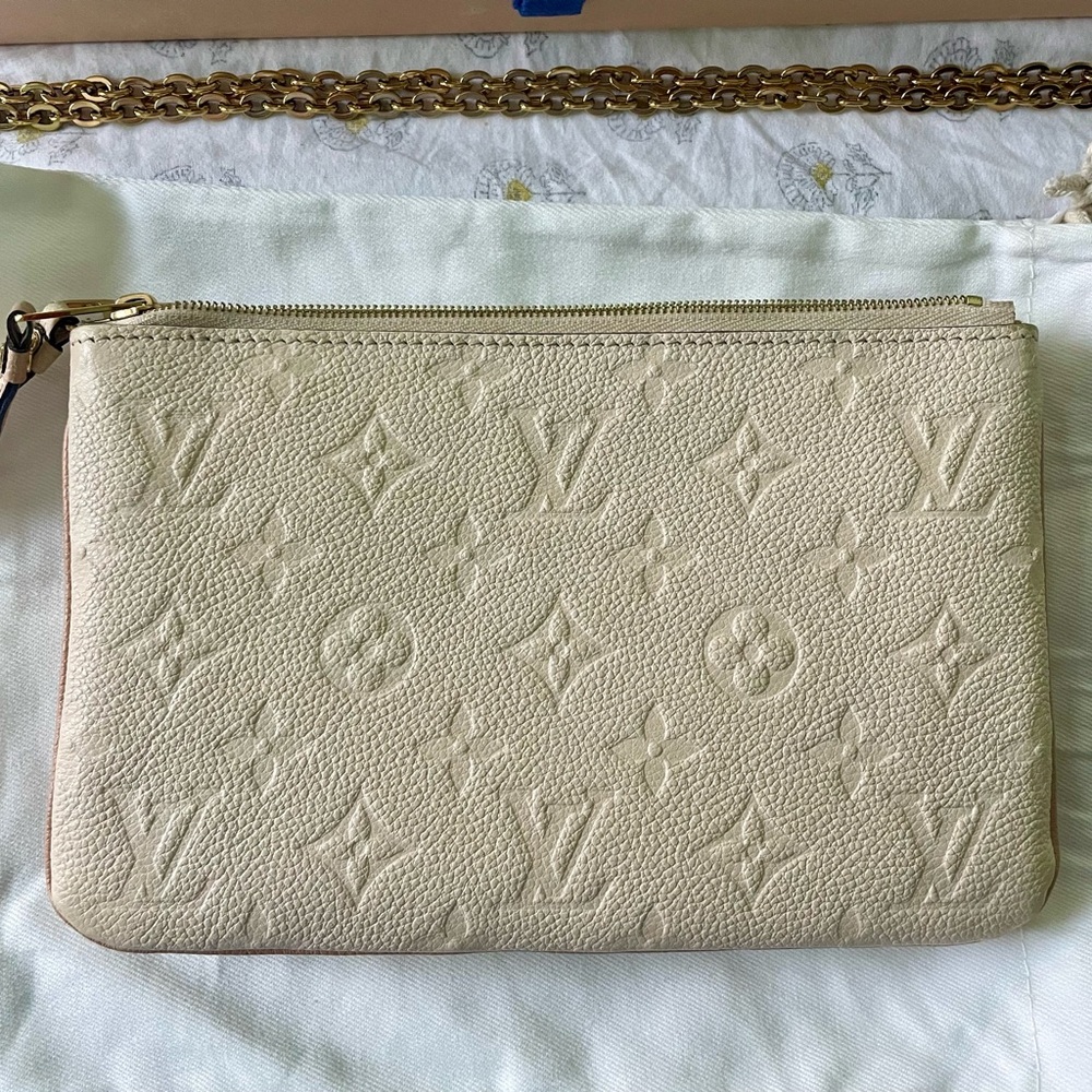 Louis Vuitton Double Zip Pochette in Ivory/Tan Empreinte Leather
